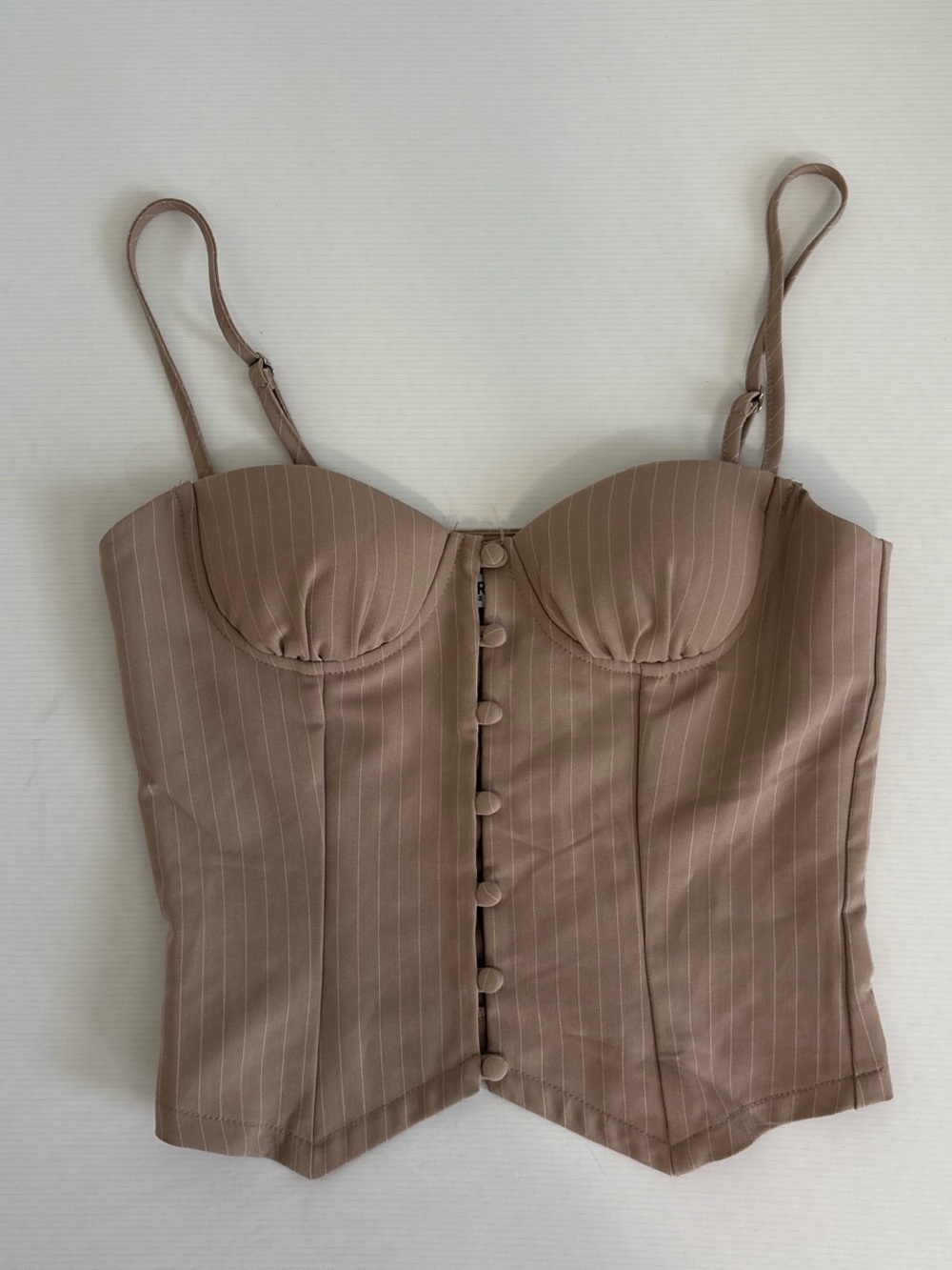 Princess Polly Beige Pinstripe Bustier Top